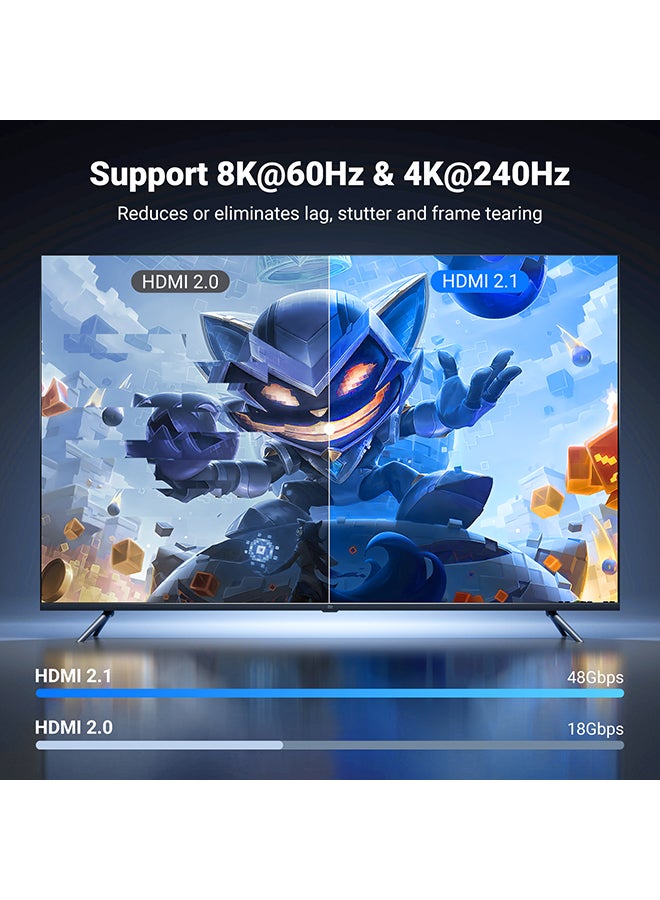 يو جرين كابل HDMI 2.1 بجودة 8K وطول متر واحد وغلاف من النايلون المضفور بدقة فائقة الوضوح وسرعة عالية 48 جيجابت في الثانية وتردد 60 هرتز، يدعم تقنية HDR وتقنية دولبي، متوفق مع ماك بوك برو طراز 2021 وبلايستيشن 4/5 وتلفزيون سامسونج أسود - Image 3